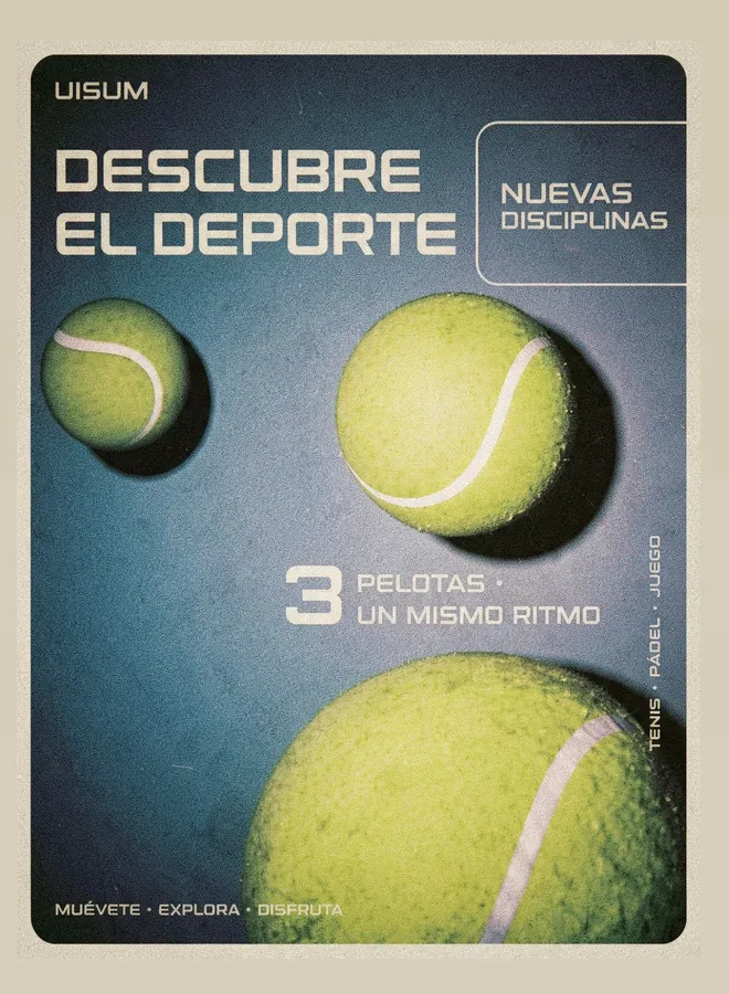 Plakat Descubre el deporte mit drei Tennisbällen