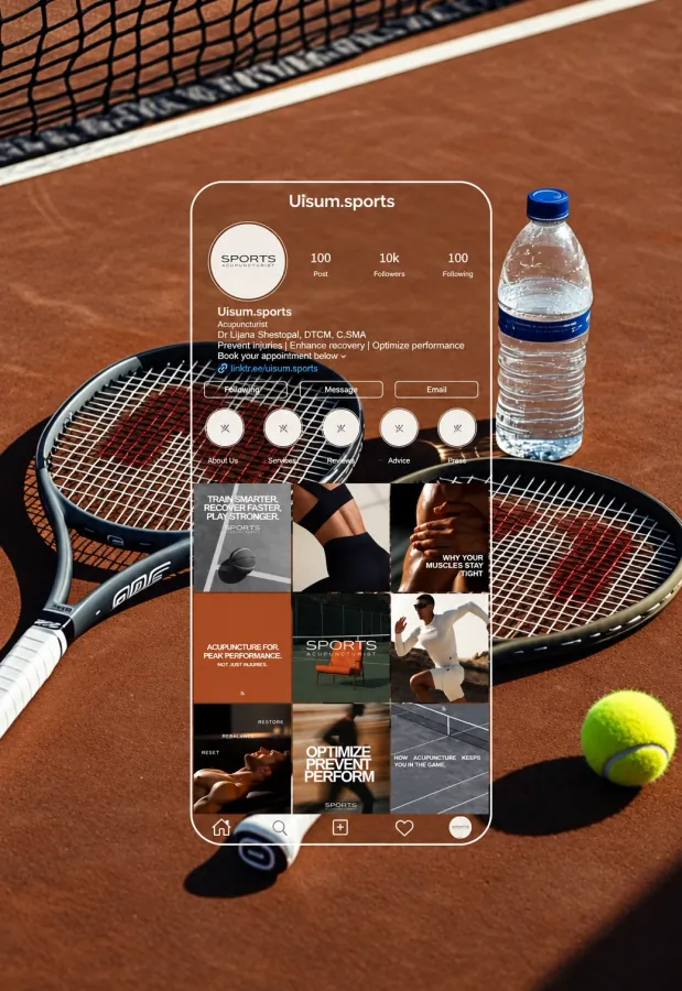 Instagram-Profil Uisum.sports auf einem Tennisplatz
