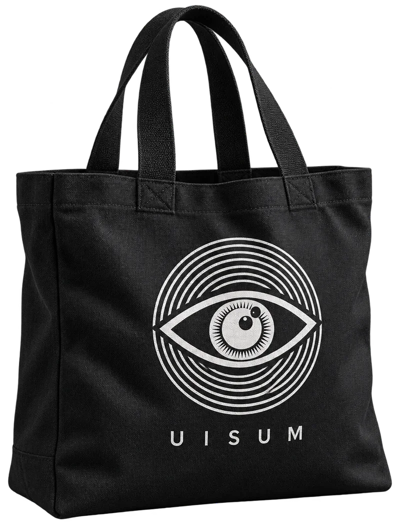 Schwarze Stofftasche mit weißem Uisum-Auge