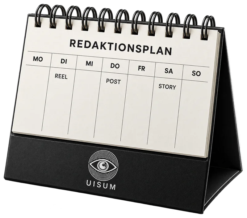Tischkalender „Redaktionsplan“ von Uisum: Dienstag Reel, Donnerstag Post, Samstag Story
